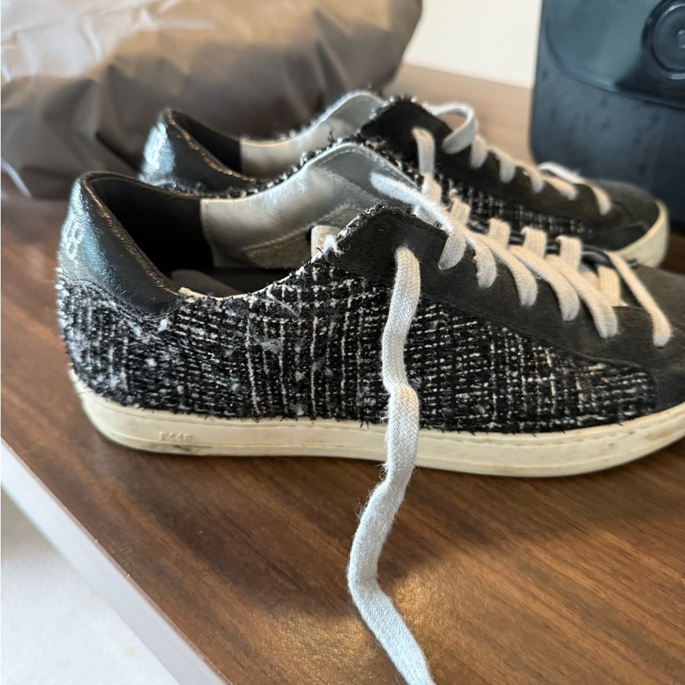 P448 Women's Black and White Tweed John Shaka Low Top - Picture 8 of 12
